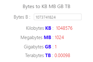 Bytes to KB MB GB TB